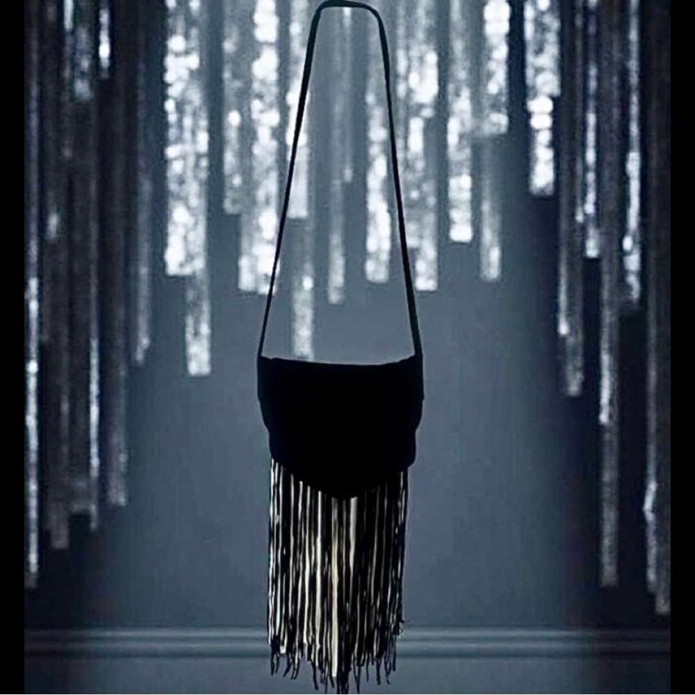 DKNY Black Suede Crossbody Bag with Fringe